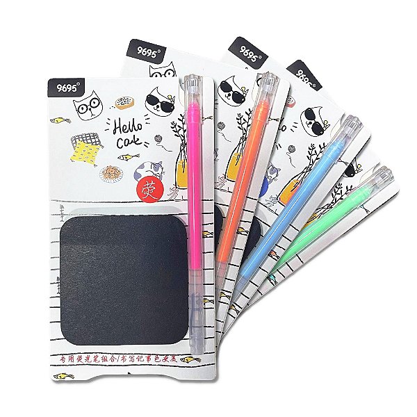 Bloco Adesivo Negro Hello Cat com Caneta Gel