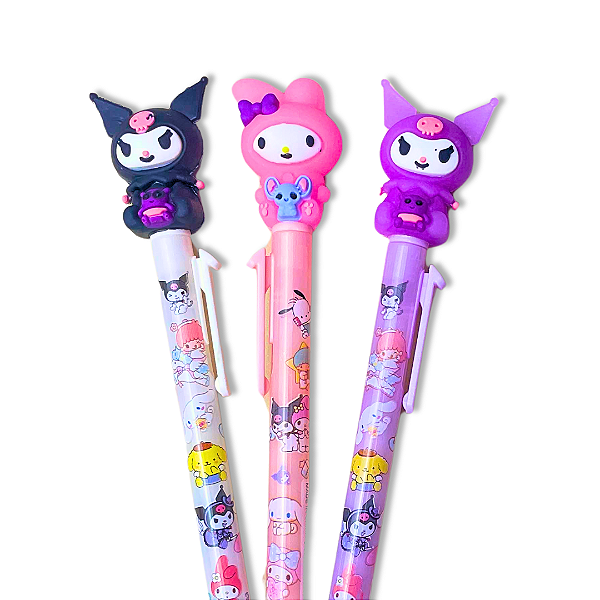 Caneta Fofa Gel Kuromi My Melody Retrátil Tinta Preta Sanrio