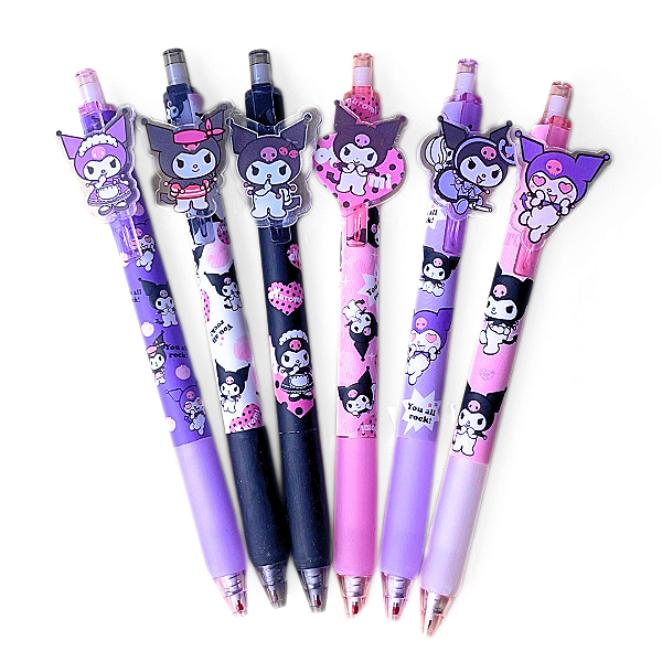 Caneta Gel Retrátil Figurinha Kuromi Tinta Preta Sanrio