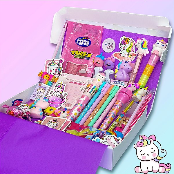 Magic Box Unicórnio Lofi com Adesivos - Kit Papelaria