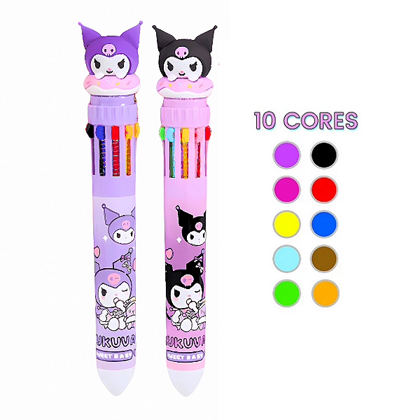 Caneta Fofa 10 Cores Kuromi Sanrio