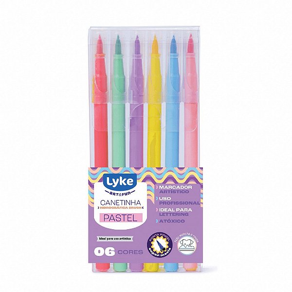 Caneta Brush Pen Pastel 6 Cores lyke