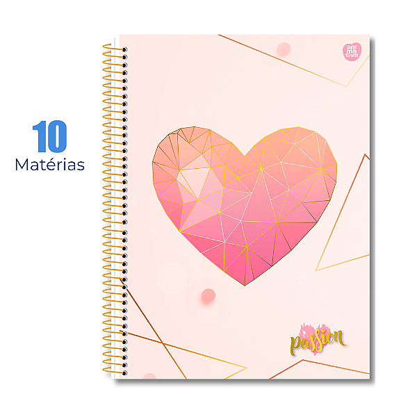 Caderno 10 Matérias Univesitário 160 Folhas Passion Coração Geométrico