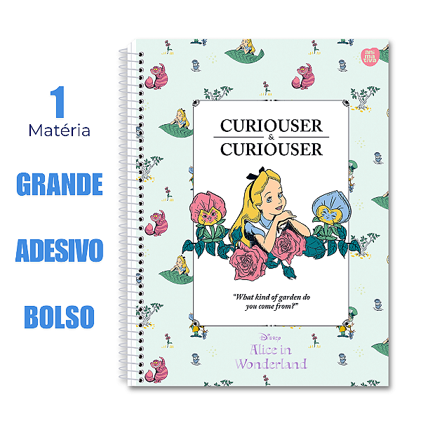 Caderno Universitário 1 Matéria 80 Folhas Alice Curiouser