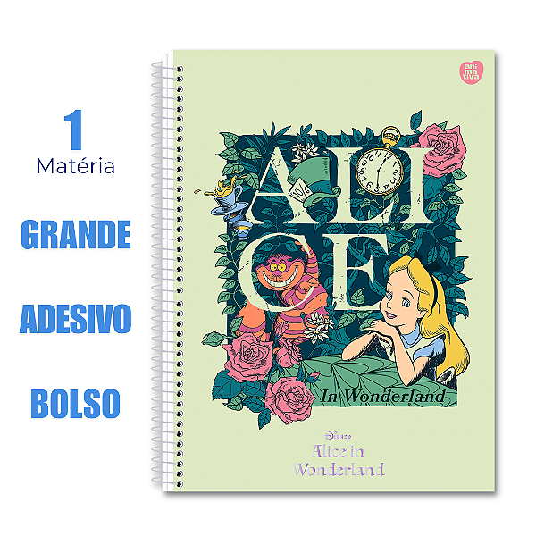 Caderno Universitário 1 Matéria 80 Folhas Alice In the Wonderland