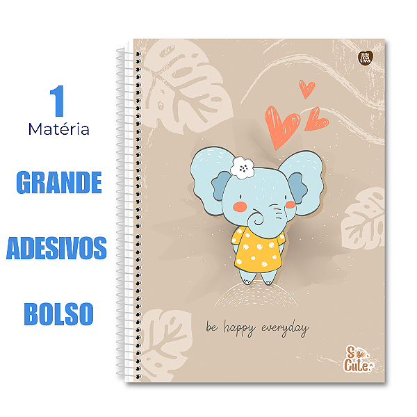 Caderno Universitário 80 Folhas So Cute Elefante