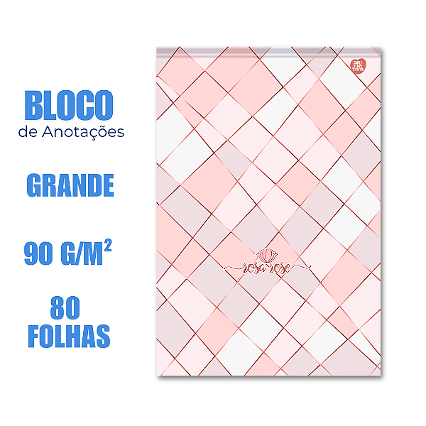 Bloco de Anotações Grande 80 Folhas Grossas Rosa Rose Abstrato Retas