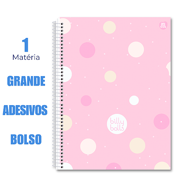 Caderno Universitário 80 Folhas Billy Balls Fundo Rosa
