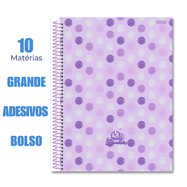 Caderno 10 Matérias Universitário Lavender Bolas