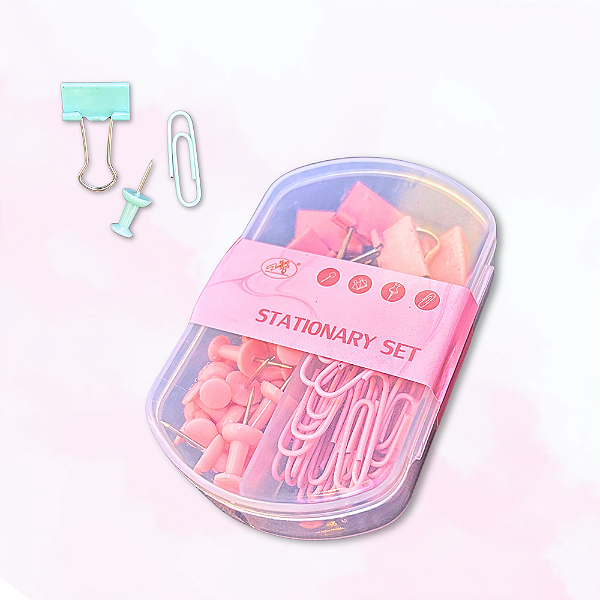 Conjunto de Clips Binder e Percevejo 3 Cores Pastel