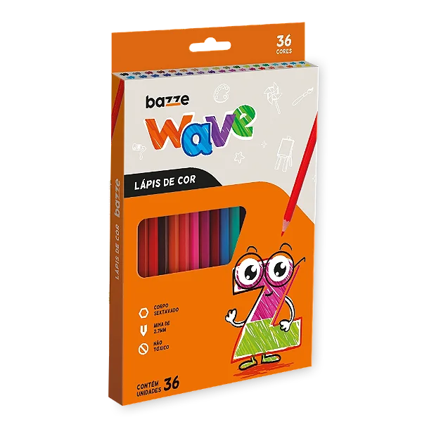 Conjuto 36 Lápis de Cor Bazze Wave Sextavado 36 Cores
