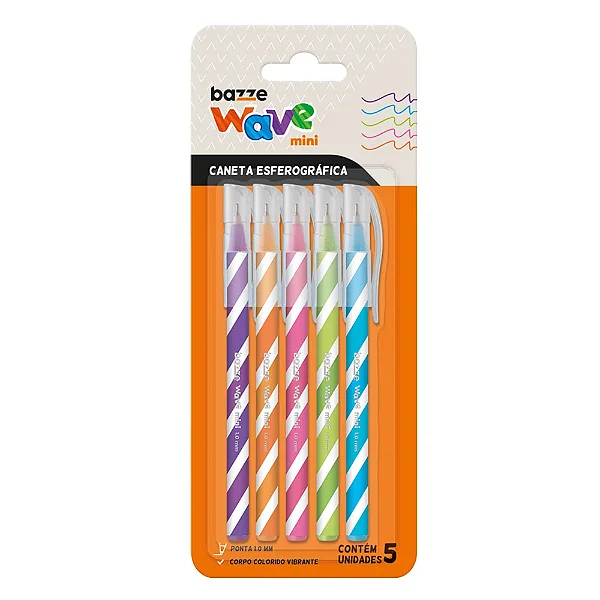 Conjunto 5 Canetas Esfrográficas Bazze Wave Mini 1.0 mm