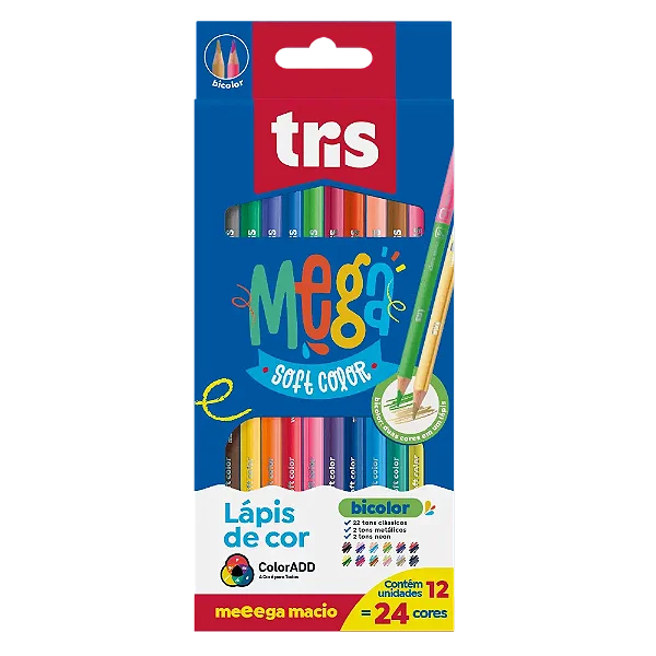Conjuto 24 Lápis de Cor Mega Soft Bicolor Duplo
