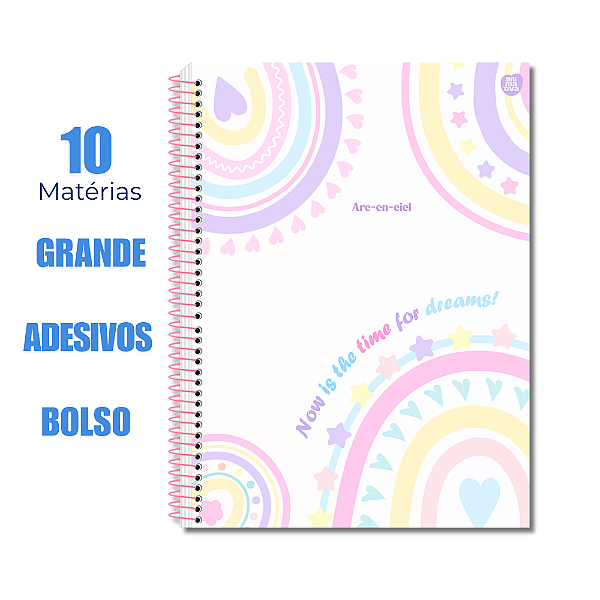 Caderno Universitário 10 Matérias 160 Folhas Arc-en-ciel Now Is The Time