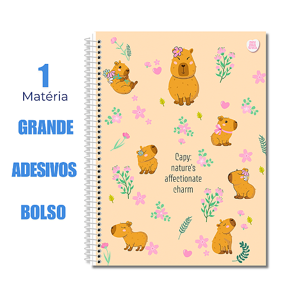 Caderno Universitário 1 Matéria 80 Folhas CapyCuties Capy Natures