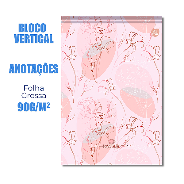 Bloco de Anotações Vertical Rosa Rose Rosas