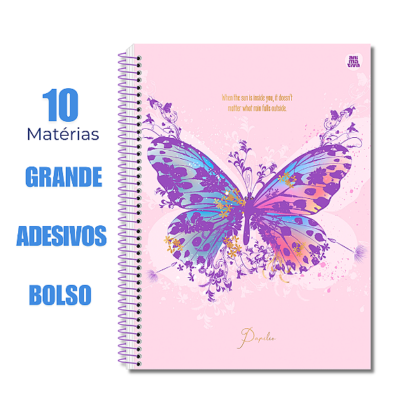 Caderno Universitário 10 Matérias Papilo Borboleta Let Your When The Sun