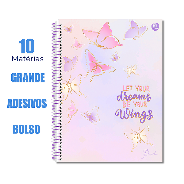 Caderno Universitário 10 Matérias Papilo Borboleta Let Your