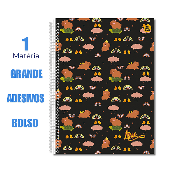 Caderno Universtário 1 Matéria Love Azul Preto Capivara