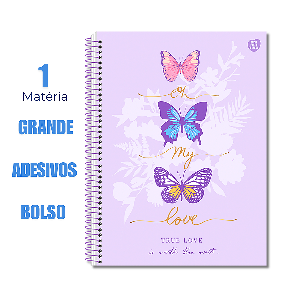 Caderno Universitário 1 Matéria Papilo Borboleta True Love