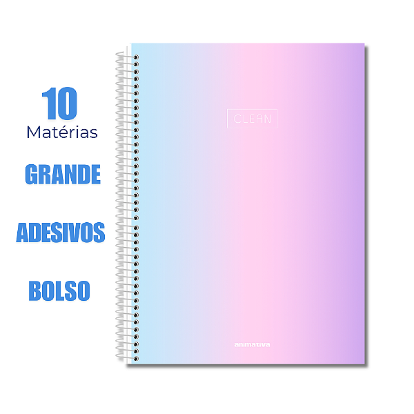 Caderno Universitário 10 Matérias Clean 160 Folhas Azul e Roxo