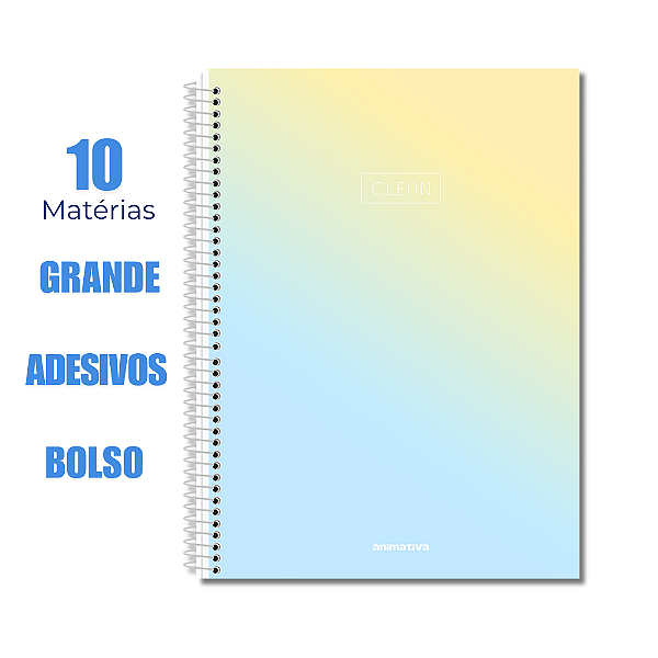Caderno Universitário 10 Matérias Clean 160 Folhas Azul e Amarelo