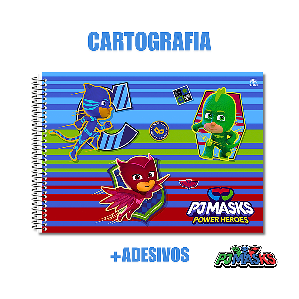 Caderno de Desenho Pj Masks Com Adesivos Quadrinhos 60 Folhas Listras