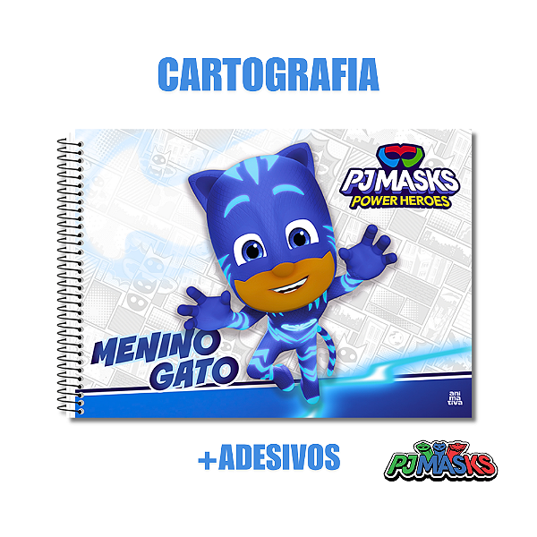 Caderno de Desenho Pj Masks Com Adesivos Quadrinhos 60 Folhas Menino Gato
