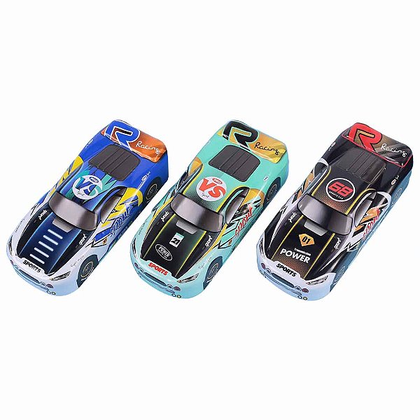 Estojo Metalico Box Carros Grande 3D Com Divisórias