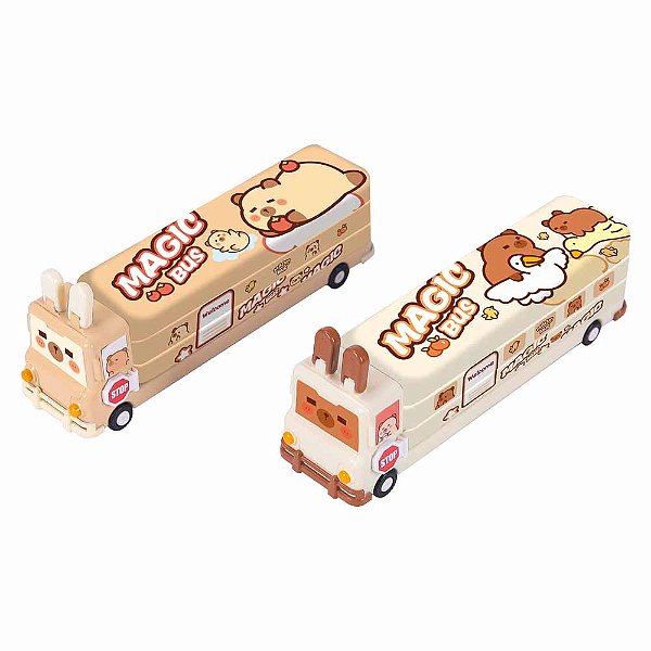 Estojo Metalico Box Ônibus Capivara Grande 3D Com Divisórias Capibara