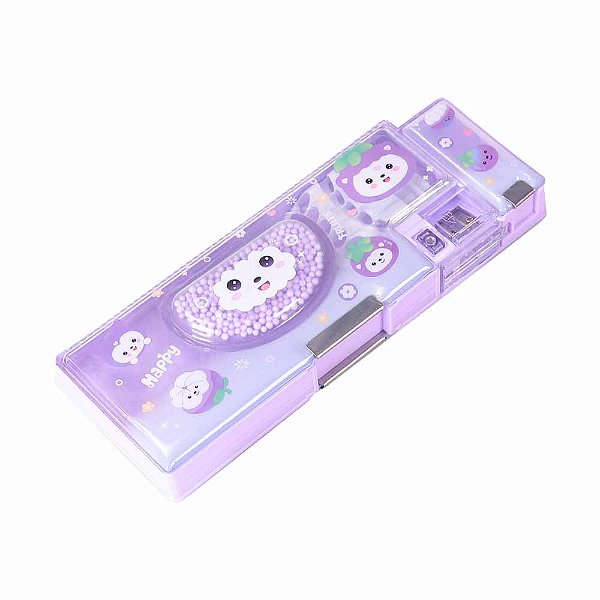 Estojo Multiuso Box Happy Fruit Grande Com Divisórias Apontador Fecho Imã