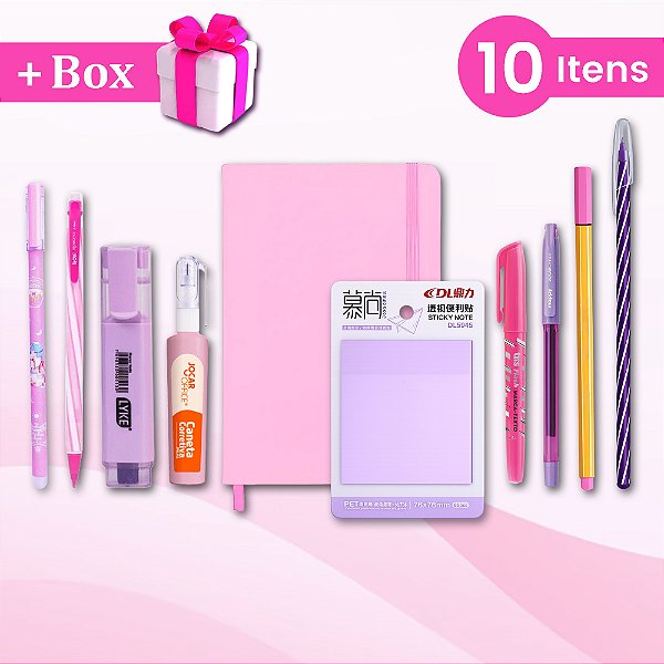 Kit Papelaria Rosa Caderneta Moleskine Bloquinho