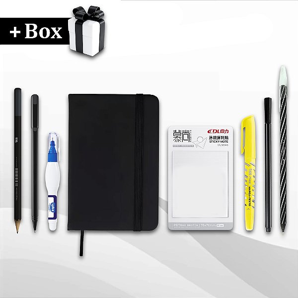 Kit Papelaria Black White Caderneta Moleskine Bloquinho