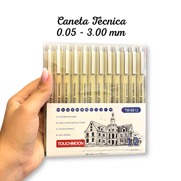 Conjunto 12 Canetas Técnicas Profissional 0.05 até 3.00 e Brush