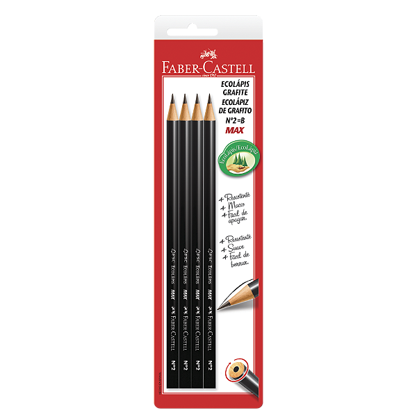 Cartela Ecolápis Faber-Castell HB n2 Preto 4 Unidades