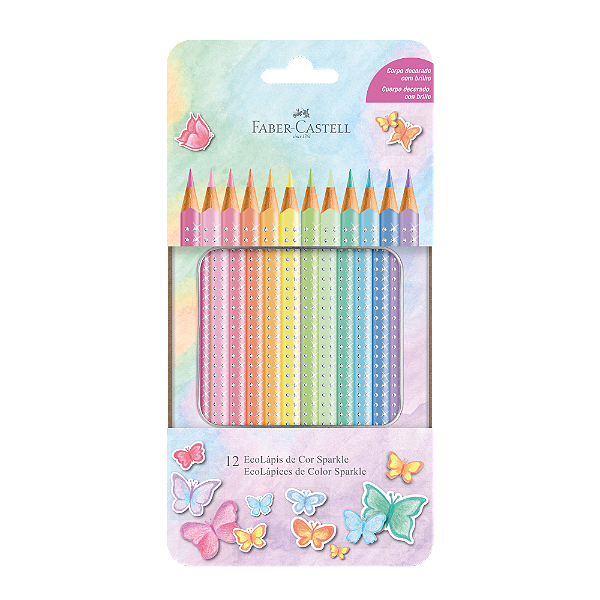Caixa Lápis de Cor Pastel Sparkle Faber-Castell Lata 12 Cores