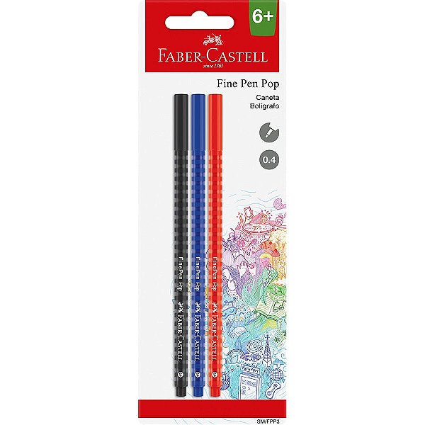 Conjunto Fineliner Faber-Castell Finepop 3 Cores 0.4 mm