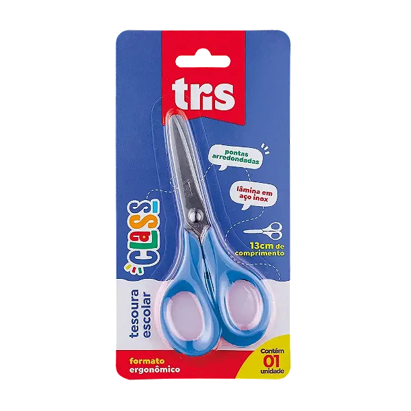 Tesoura Escolar 13 cm Pontas Arredondadas Lâmina Inox TRIS Cores Sortidas