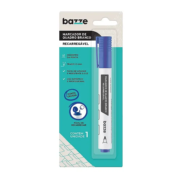 Marcador de Quadro Branco Recarregável Cor Azul Bazze