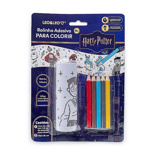Rolo de Colorir Adesivo1,10m x 10cm Harry Potter Conjunto Lápis de Cor