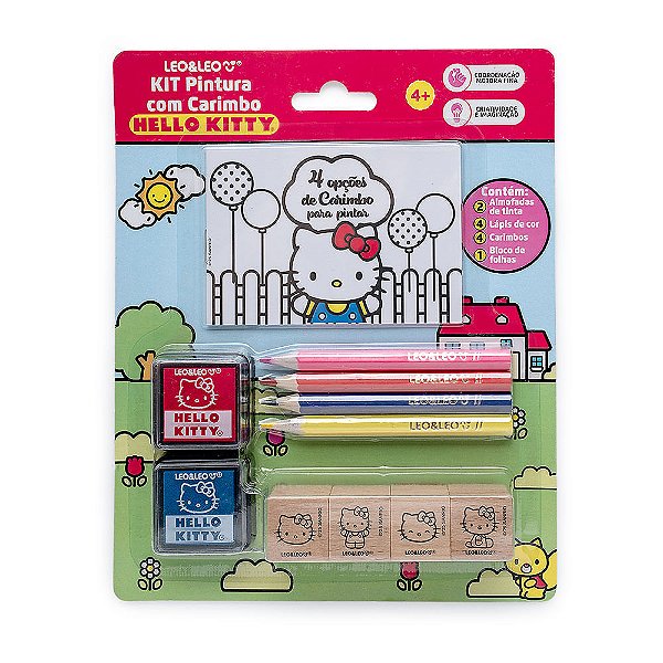 Kit Pintura com Carimbo Hello Kitty Lápis de Cor Bloco Carimbo Tinta