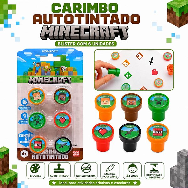 Carimbo Autotintado Minecraft 6 Unidades Steeve Creeper Alex