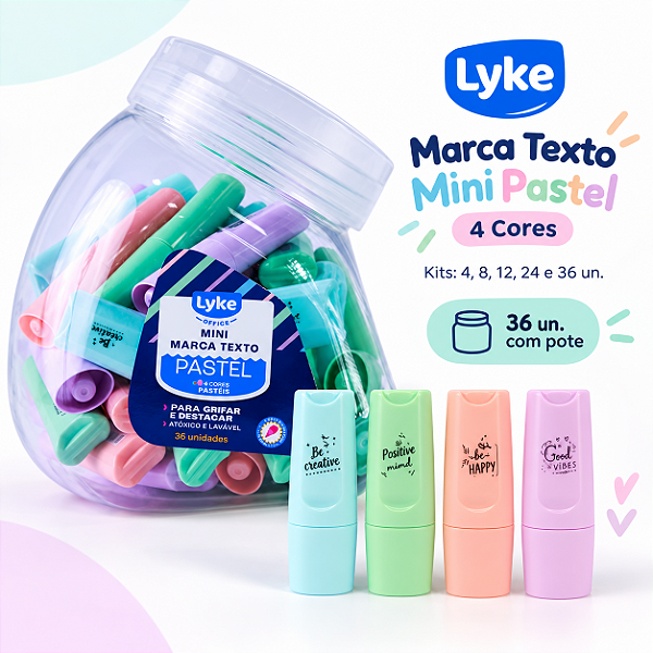Marca Texto Mini Pastel Lyke 4 Cores