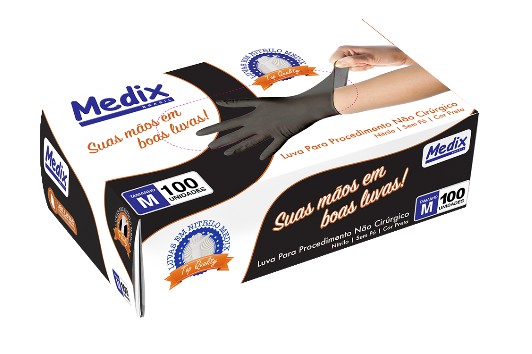 Luva Nitrilica Preta P/ Procedimento Não cirúrgico Tam : G - Medix