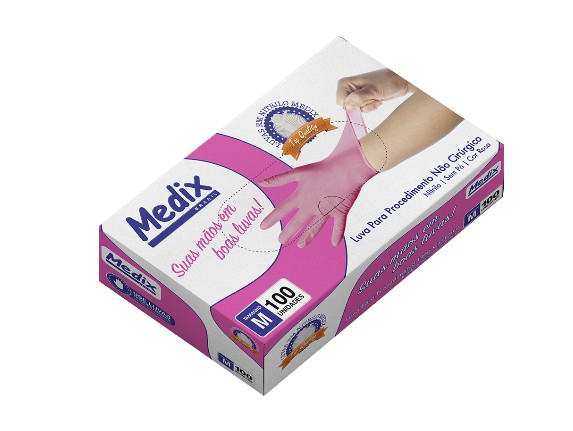 Luva Nitrilica Rosa P/ Procedimento Não cirúrgico Tam : PP - Medix