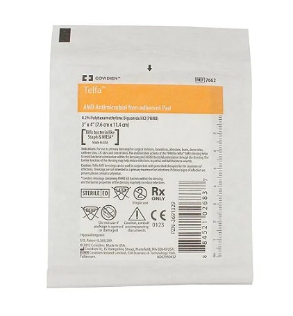 Cobertura de Gaze Com PHMB (Antimicrobiana) Telfa 7,6 x 11,4cm Un - Covidien 7662