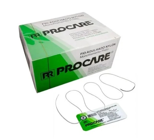 Fio de Sutura Nylon 2-0 25mm Com Agulha 3/8 C/ 24 Unidades - Procare