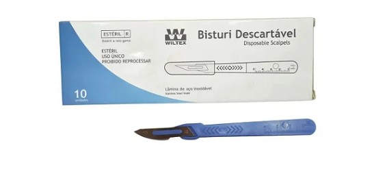 Bisturi Descartável de Aço Inoxidável Nº24 C/ 10 Unidades - Wiltex