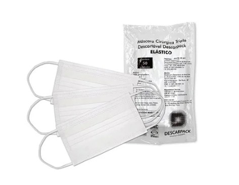 Máscara Cirúrgica Tripla Descartável Pacote C/ 100 Uni - Descarpack