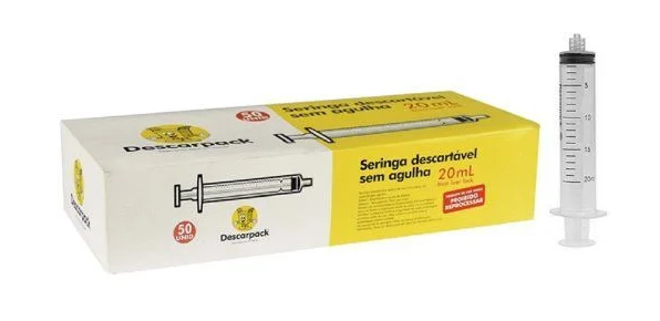 Seringa de 20ml Bico Lock sem Agulha C/ 50 Unidades - Descarpack